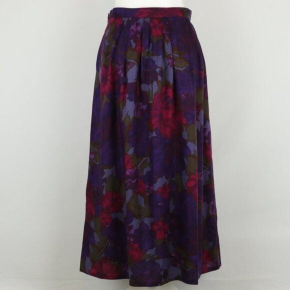 Cappagallo Vintage Women's Size 10 Purple Red Floral Pleated Midi Skirt - Picture 3 of 8